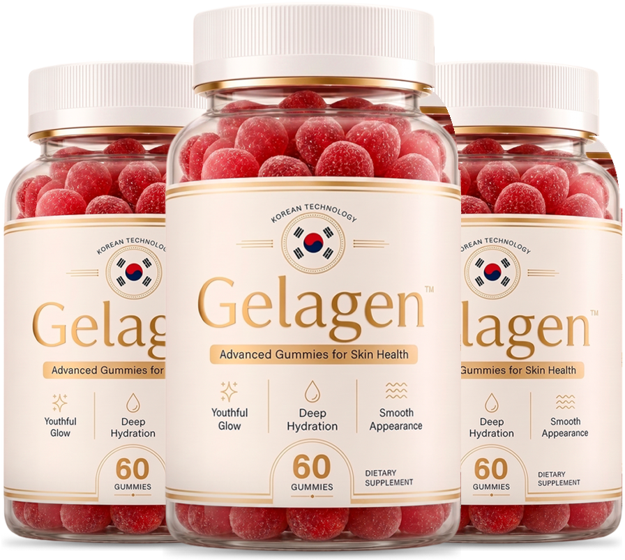 Three bottles of Gelagen Advanced Gummies for Skin Health